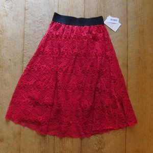 Lularoe Lola Skirt Red Lace (hint of pink tones)